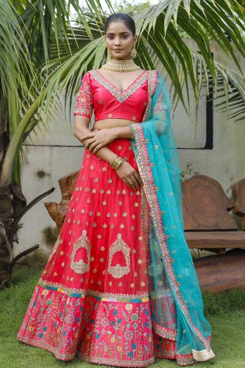 Pink Color Super Premium Net Fabric Sangeet Wear Lehenga Choli