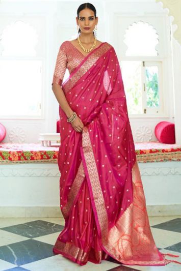 Pink Designer Classic Wear Two Tone Handloom Weaving Saree