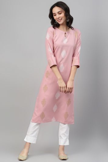 Pink Designer Diwali Wear Rayon Churidar Salwar Suit