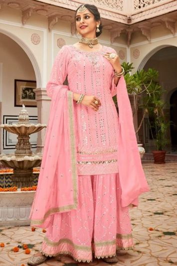 Pink Georgette Designer Sharara Suit