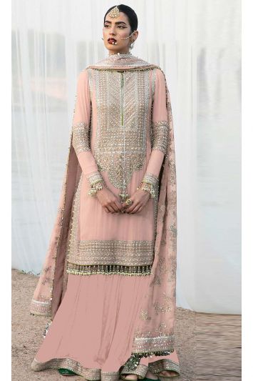 Pink Georgette Pakistani Sharara Suit
