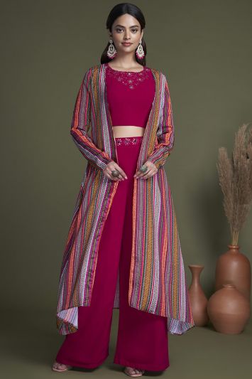 Pink Georgette Palazzo with Shrug