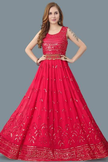 Pink Pure Georgette Sequins Gown