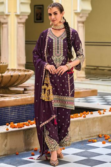 Premium Silk Salwar Kameez in Purple Color