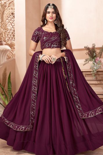 Purple Color Faux Georgette Multi Sequins Work Lehenga Choli