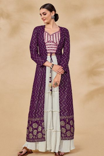 Purple Color Georgette Fabric Sequins Sharara Suit with Jacket