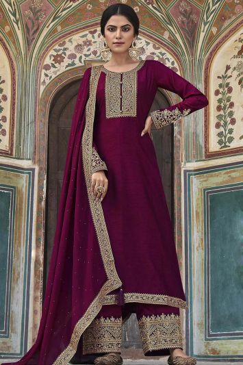 Purple Dola Silk Sequins Long Palazzo Suit