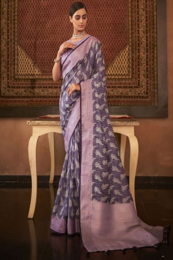 Purple Festive Wear Pashmina Silk Saree