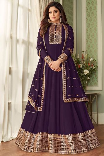 Purple Festive Wear Real Georgette Stylish Anarkali Suit