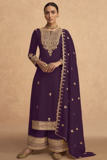 Purple Heavy Georgette Palazzo Suit For Eid