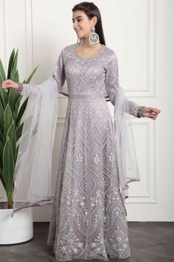 Purple Net Embroidered Gown