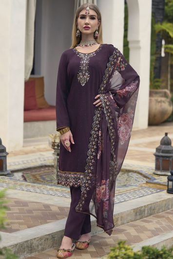 Purple Silk Eid Wear Trouser Suit