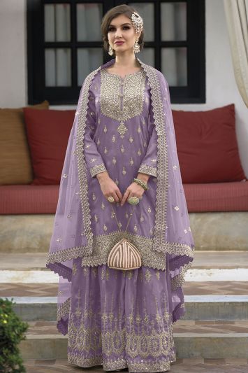 Purple Silk Palazzo Salwar Kameez For Eid