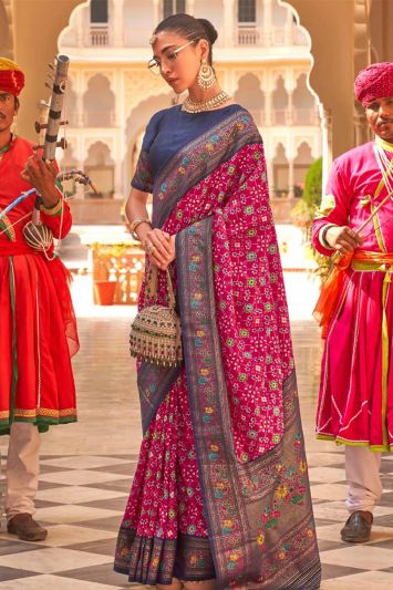 Rani Pink Color Patola Silk Fabric Jacquard Saree