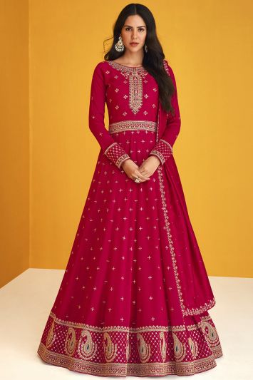 Rani Pink Color Premium Silk Fabric Anarkali Suit
