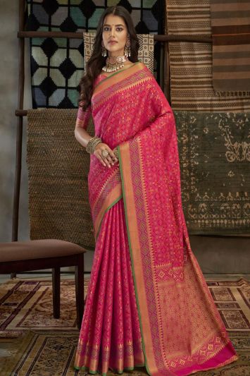 Rani Pink Color Silk Fabric Jacquard Saree
