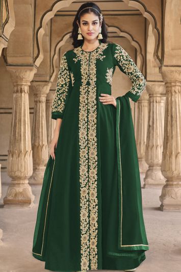 Real Georgette Eid Wear Anarkali Suit in Green