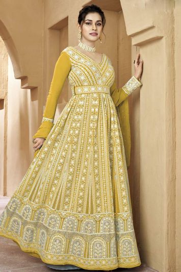 Real Georgette Embroidered Lehenga in Yellow