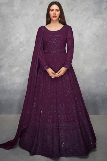 Real Georgette Purple Eid Wear Anarkali Suit