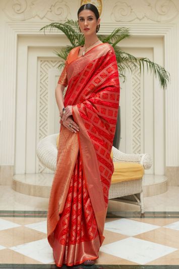 Red Color Silk Fabric Bridal Saree