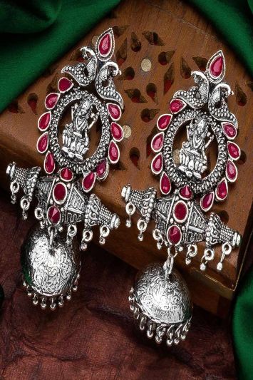 Red Oxidized Earing Set In Kundan For Wedding