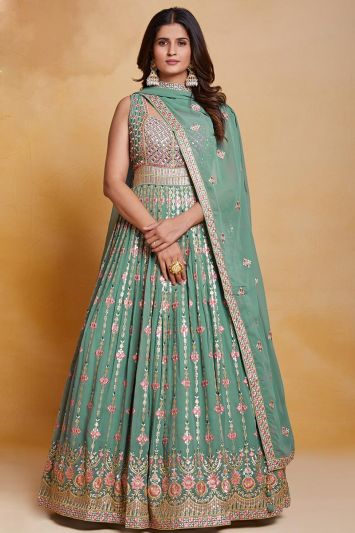 Sea Green Georgette Embellished Gown