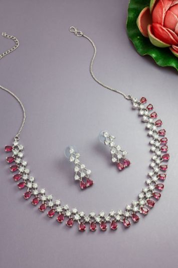 Silver Stone Studded Choker Jewellery Set - Appelle Fashion