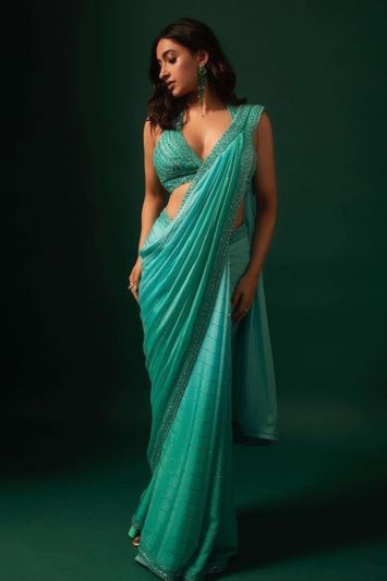 Sky Green Color Silk Fabric Designer Saree