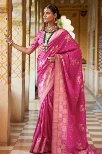 Smooth Silk Fabric Party Wear Saree in Pink Color