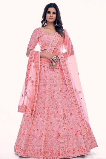 Soft Net Fabric Party Wear Lehenga Choli in Pink Color
