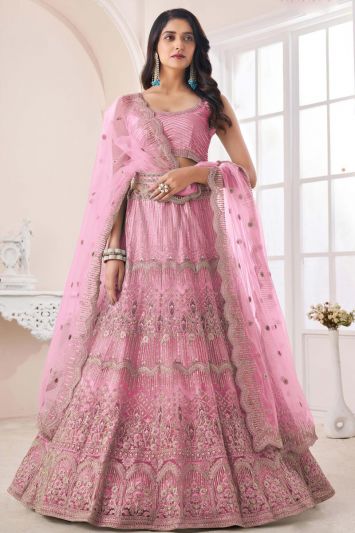 Soft Net Sangeet Functional Lehenga Choli in Pink Color