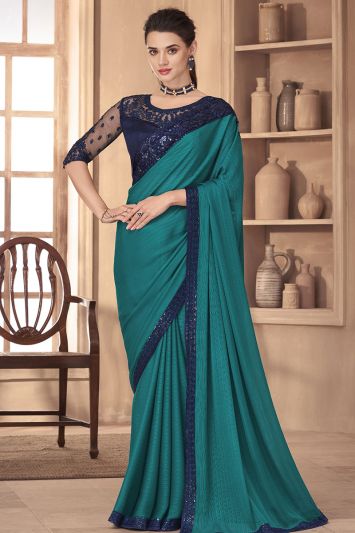 Soft Touch Silk Embroidered Saree in Blue Color