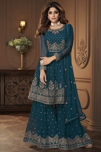 Special Blue Color Faux Georgette Fabric Sharara Suit