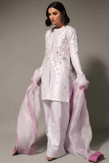 Taffeta Silk Fabric Designer Palazzo Suit in Off-White Color