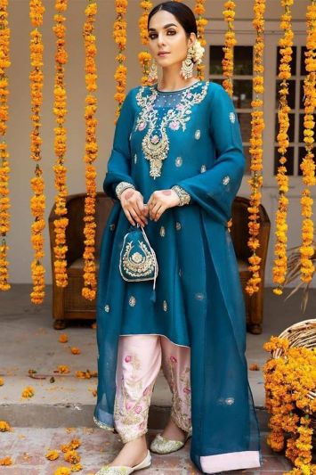 Teal Color Georgette Patiala Suit For Eid