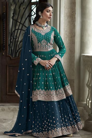 Teal Green Color Heavy Faux Georgette Fabric Pakistani Sharara Suit