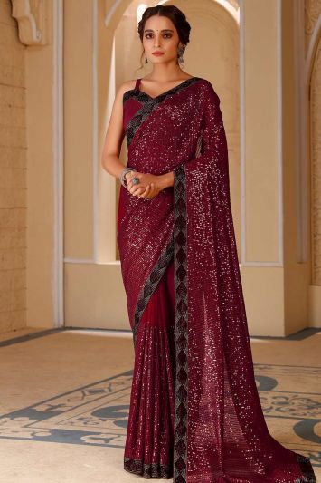 This Bamberg Georgette Fabric Saree in Green Color