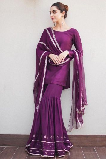This New Designer Sharara Suit in Purple Color
