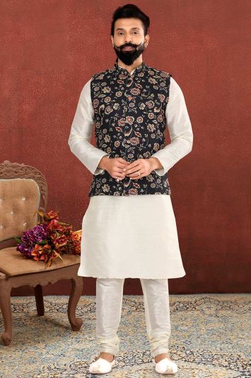 Traditional Kurta Pajama with Cotton Printed Jacket