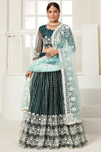Women Art Silk Fabric Lehenga Choli in Green Color