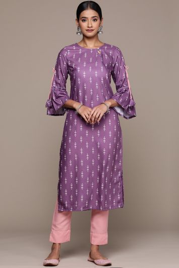 Women Rayon Fabric Trouser Suit in Lavender Color