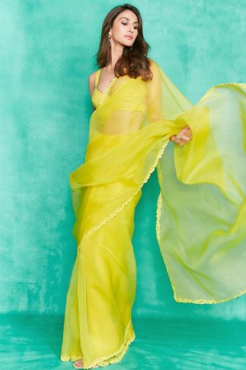 Yellow Chiffon Designer Saree