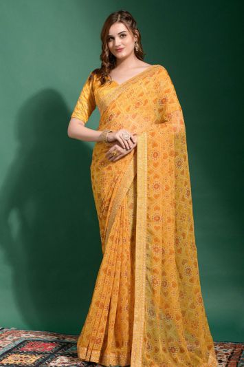 Yellow Color Patola Georgette Fabric Saree with Lace Work