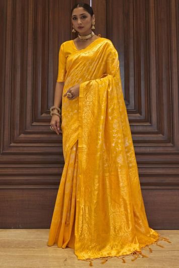 Yellow Kanjeevaram Traditional Wear Art Silk Saree