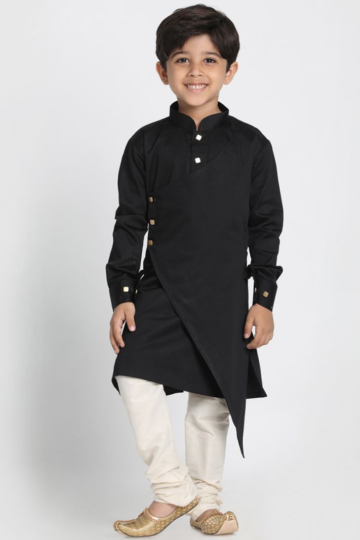 Black Cotton Silk Blend Kurta and Cream Pajama For Diwali
