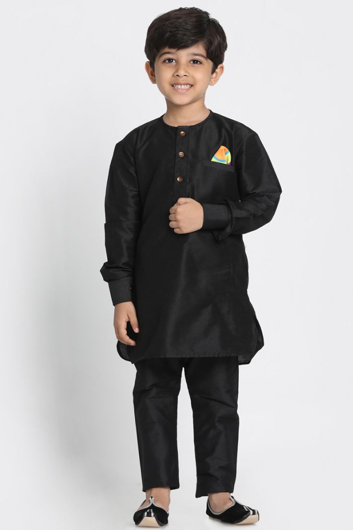 Black Cotton Silk Blend Kurta Pajama For Diwali