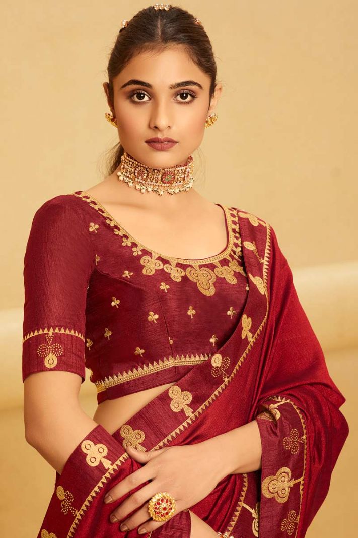 Brick Red Vichitra Silk Saree with Phantom Silk Blouse