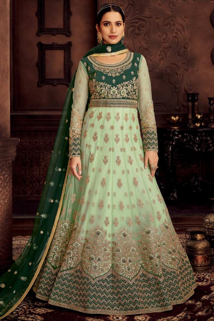 Butterfly Net Embroidered Green Anarkali Suit
