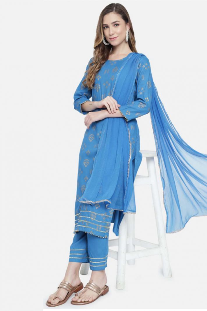 Buy Blue Rayon Fabric Designer Kurti For Party