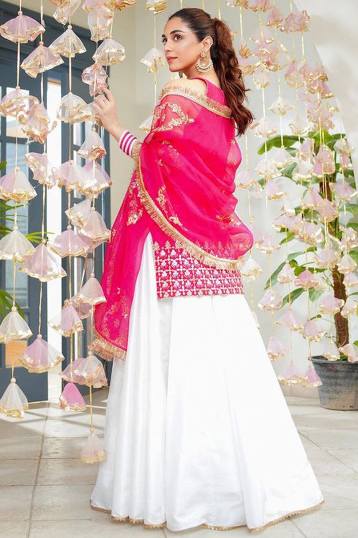 Buy Pink and White Color Silk Fabric Sharara Suit